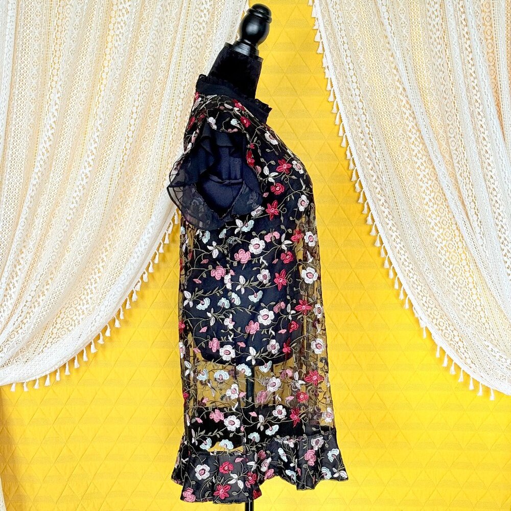 CeCe Sheer Embroidered Floral Mini Ruffle Dress Size L-XL - Picture 12 of 17